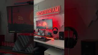 Dual Screen Clean Work and Gaming Setup with Custom Neon Sign #desksetup #neon #setuptour