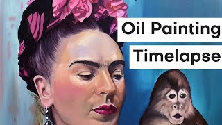 Frida and Her Monkey Oil Painting Timelapse by Amanda Mulquiney-Birbeck