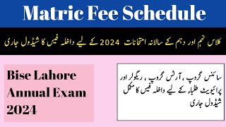 Matric Fee Schedule | Fee For Matric Annual Exam 2024 Bise Lahore