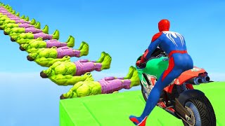 SPIDERMAN and Motorcycles with Hulk Bridge Obstacles Challenge - GTA 5