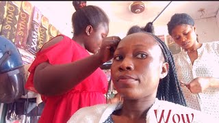 I DIDN'T EXPECT THIS!/BRAIDING IN A TYPICAL LOCAL SALOON IN GHANA.