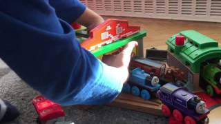 Gordon shows a new wooden railway toy, October 23, 2016