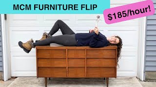 Making $185 an hour Flipping Furniture || MCM Dresser Flip || Flipping for Profit || Side Hustle