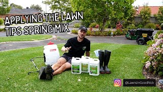 Applying the Lawn Tips spring mix // front lawn renovation recovery