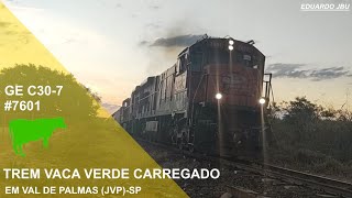 Trem vaca verde carregado com dupla de GE C30-7 passando por Val de Palmas (JVP)-SP