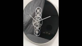 Black And Silver Moving Gears Wall Clock 46cm