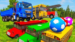 5 MONSTER TRUCKS vs Big & Small: McQueen with Spinner Wheels - Long Slide Game vs Thomas Train