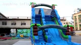 Inflatable palm tree tropical water slide with pool