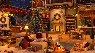 Warm Holiday Jazz 🎅 Cozy Coffee Shop & Snowy Forest at Night ❄️ Perfect Christmas Ambience for Relax