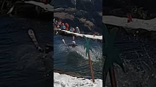 *Fail* Girls Pond Skim - Water Slide Challenge Grimentz [45] #ski #skiing #switzerland #suisse