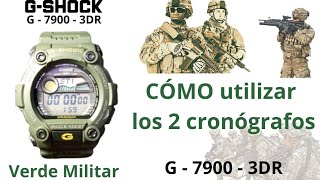 Cómo utilizar los dos cronógrafos del reloj Casio G-Shock G 7900 3DR - Verde Militar