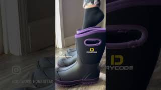 Drycode boots are awesome for ladies too! #rubberboots #chickenlady   #homestead #farmfresheggs