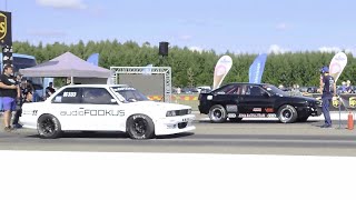 Audi S2 Coupe 2.2TQ 20v 'Ljolik' vs BMW E30 325 IX S54 3.0 destroker Turbo 1/4 mile drag race