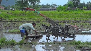 Muddy Soil Surface Landscaping Using Hand Tractors