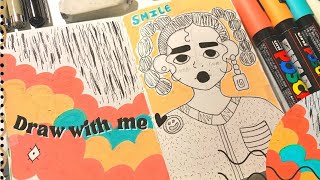 Draw with me: making a sketchbook spread | posca markers | Inking | mini asmr breaks | calming 🎨✏️✨