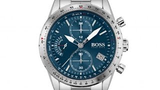 HUGO BOSS Pilot Edition Silver Stainless Steel Blue Dial Chronograph Quartz Watch for Gents 1513850