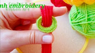 it's so Beautiful   !!  Superb woolen flower  making trick with finger - Diy Amazing woolen flower