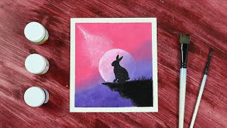 Rabbit Moonlight Landscape / Easy Moonlight Night Scenery Painting with Acrylics / Acrylic Painting