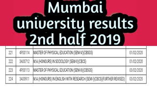 Mumbai university results || 2nd half 2019 || M.A , master of physical education