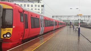 (HD) 387201 pre-Gatwick Express wheelslips out of Luton Airport Parkway with 387116 in tow