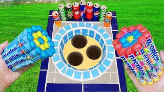 Experiment: Coca Cola of Fanta ! Popular Sodas, Football Mtn dew Sprite Pepsi And Mentos İn The Pool