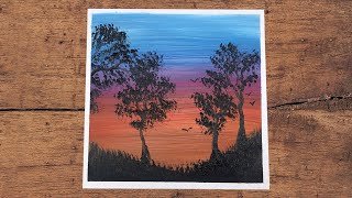 12 Minutes of Easy Sunrise Acrylic Painting (Coloring) | 4 Trees in the Shade