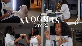 VLOGMAS Day 20 | cocktail making girls night + grooming Skye at home