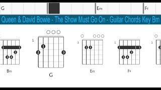 Queen & David Bowie - The Show Must Go On - Guitar Chords Key Bm