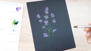 DRAW ON BLACK PAPER - Lavender Flowers - Water color | DDArt