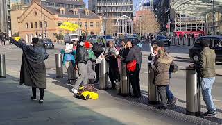 Picket line protest outside St Pancras Station Feb 2022 "fair pay for cleaners"