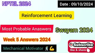 Reinforcement Learning WEEK 5 Quiz | Assignment 5 Solution | NPTEL | SWAYAM 2024