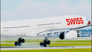 Swiss A330 Dulles Airport, Fine Touch, Take Off and Landing Challenge