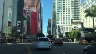 Driving on Figueroa street near Staples Center & LA Live