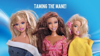 Taming Messy Barbie Hair from Thrift Haul. Fashionista and Friends.