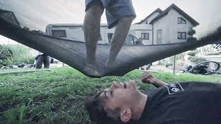 LAYING UNDER A TRAMPOLINE