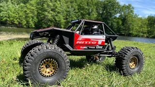 Axial Capra quick run on all brass wheels in Pitbull Rock Beast tires.