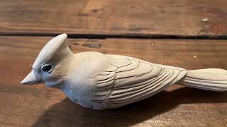 Wood Carving a Tufted Titmouse￼