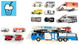 Different Color Emergency vehicles Police Car Fire Truck Ambulance Tomica Siku Transformers