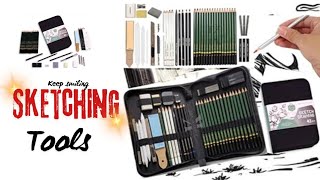 Sketching tools.42pcs proffetional sketching tools set.Useful art supplies. Keep smiling sketch set.