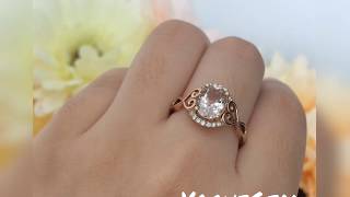 6*8mm Oval Cut Morganite Split Shank Heart Twig Anniversary Ring