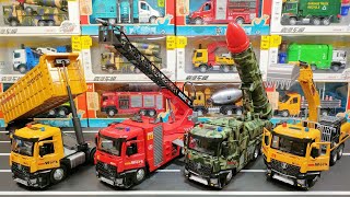 Diecast Trucks Of Trailer Truck, Fire Truck, Military Truck, Excavator