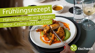 Rezept Saftige Hähnchenbrust auf Erbsen-Minz-Creme mit Möhren | Geschirr Villeroy & Boch