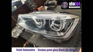 De-chrime those headlights and paint black at Violet Automotive