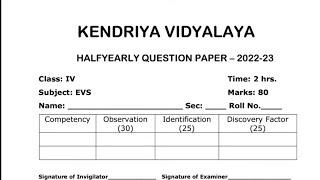 Class 4 EVS half yearly question paper (2022 - 2023) | Environmental Studies