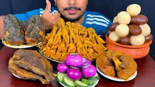 Eating Spicy Chicken Feet Curry,Fish Head,Rupchanda Fish Fry,Mutton Curry With Rice || Asmr Show