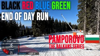 [4K] Skiing Pamporovo, End Of Day Run On Black, Red, Blue and Green Pistes, Bulgaria, GoPro Hero11