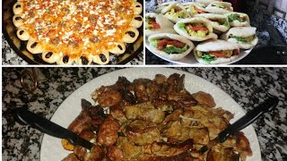 روتيني لتحضير الإفطار💪بيتزا🍕حشوة شوارما🌮مشوي اللحم بالكبدة👌