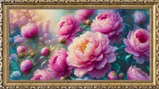 Peonies Painting | TV Art Screensaver | 8 Hours Framed Painting | TV Wallpaper | 4K