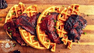 BBQ Pork Steaks and Jalapeno Waffles | Ancho Chili Infused Maple Syrup | Barlow BBQ