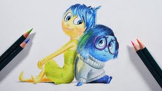 How to draw Inside out characters Joy and Sadness -- Colored pencil tutorial.